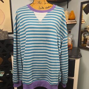 Boutique Striped Teal Purple Crew Neck Sweatshirt Unisex Large